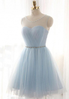 Elegant Light Blue A-line Tulle Homecoming Dresses