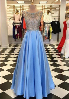 A Line Beading Long Stain Prom Dress