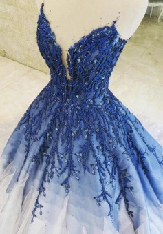 Vintage Ombre Ball Gown Prom Dress With Lace Appliqued