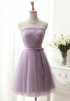 Strapless Purple Tulle Short Homecoming Dress with Bowknot