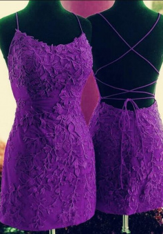 Sheath Purple Tie Back Homecoming Dress