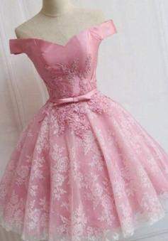 Charming Pink Off Shoulder homecoming dresses with Appliques
