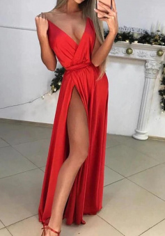 A-line V-neck Chiffon Prom Dress With Slit