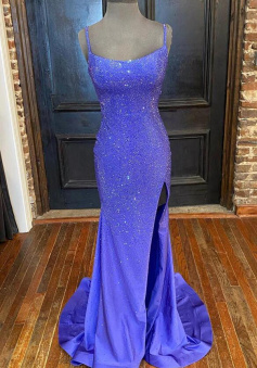 Mermaid Sequins Long Prom Dress With Side Slit