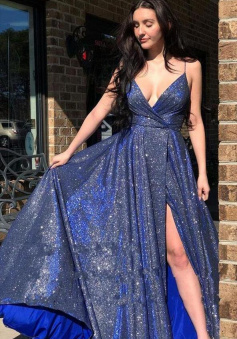 Beautiful Sparkly Lace Up Long Prom Dress With Straps