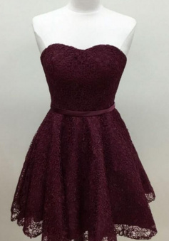 A Line Burgundy Lace Homecoming Dress
