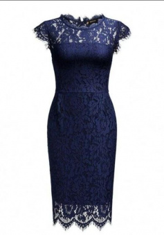 Navy Blue Lace Mother Of The Bridal Dress With Cap Sleeve