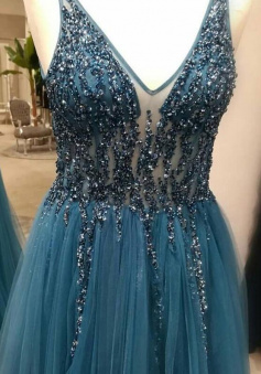 A Line Sparkling Tulle Prom Dresses Formal Dresses