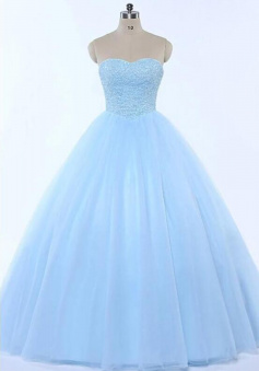 Pricess Ball Gown Sweetheart Baby Blue Tulle Prom Dress