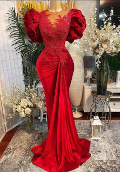 Mermaid Luxury Red Prom Dresses With Lace Beaded