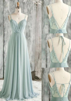 Simple green v neck long prom dress