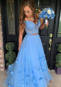 Beautiful Two Piece Lace Prom Dress With 3D Flowers