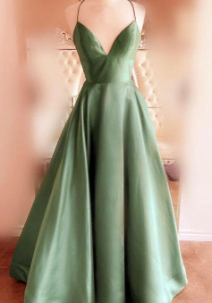 Floor length Sage green long prom dresses