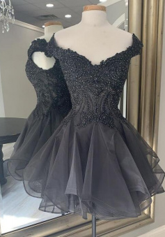 Off the Shoulder Black Short Homecoming Dress