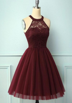 A Line Burgundy Short Chiffon Homecoming Dress