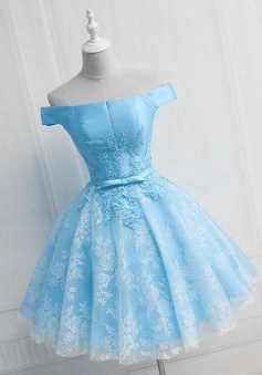 Light Blue Lace and Satin Short Homecoming Dress