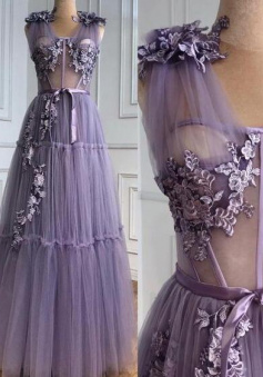 A Line Lilac Evening Dresses floral Formal dress
