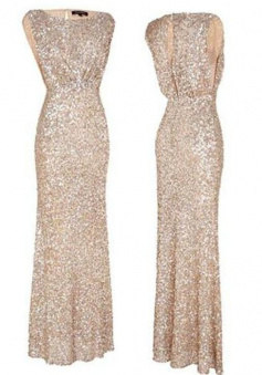 Elegant Floor Length Sequin Party Evening Gown