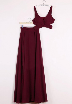 Sexy Two Piece Burgundy Chiffon Prom Dresses