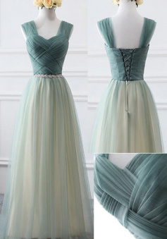 Lovely Green Tulle Charming Long Bridesmaid Dresses