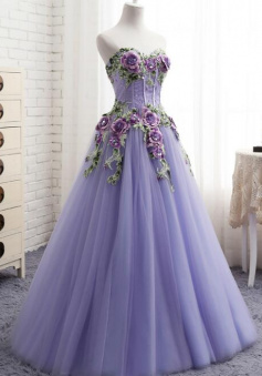 Sweetheart A-Line Purple Tulle Prom Dress
