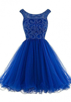Simple Royal Blue Backless Homecoming Dresses With Beading