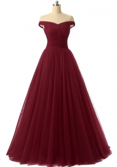 Off the Shoulder Tulle Prom Dress Sexy Burgundy Prom Dresses