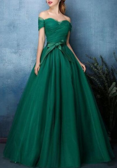 Off Shoulder Vintage Minty Green Prom Dress
