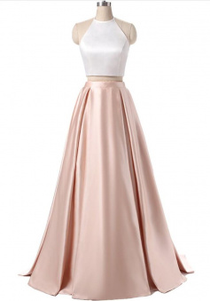 Charming Halter Two Pieces Prom Dress with Pockets