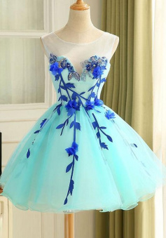 A-Line Short Mint Appliques Homecoming Dress