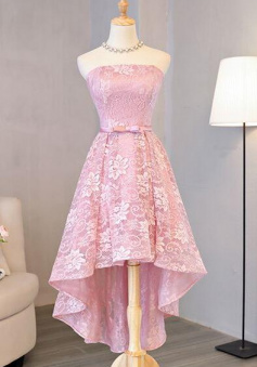 Cute Strapless Pink lace Prom Dresses