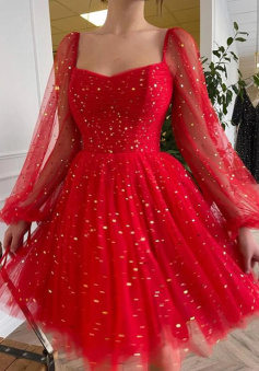 Sexy Short Red Prom Dresses With Long Sleeves