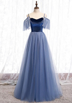 A-Line TUlle Long Prom Evening Dresses