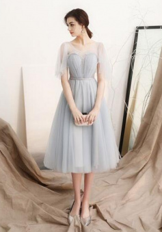 Simple A Line Grey See-through Homecoming Graduation Dresses