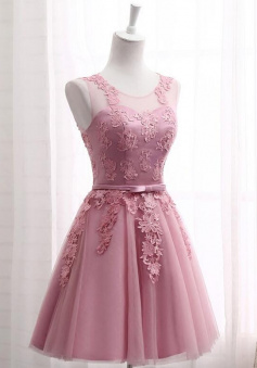 A Line pink short evening dress