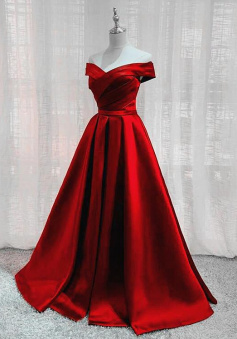 A-Line Floor Length Red Sweerheart Satin Party Dress