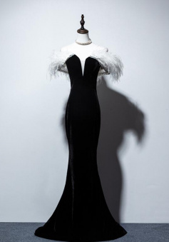 One Shoulder Black Mermaid Party Evening Dress