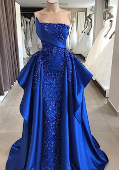 A LIne Luxury Royal Blue Lace Evening Dresses