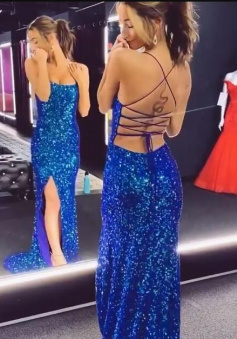 Charming Mermaid Backless Sequin Royal Blue Prom Dress
