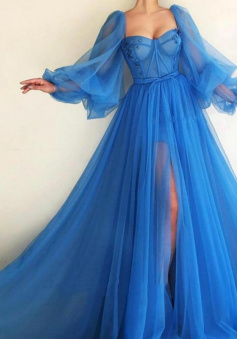 Sexy Long Sleeves Tulle Long Prom Dress