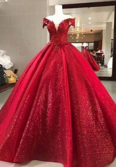 A Line Princess Sequin Ball Gown Prom Dresses
