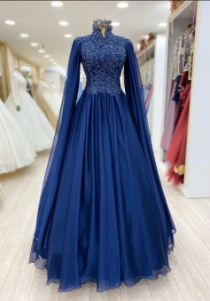 Elegant A Line Chiffon Evening Dresses With Lace Appliques Saudi Arabic Islamic Evening Formal Party Ball Gowns with Cape