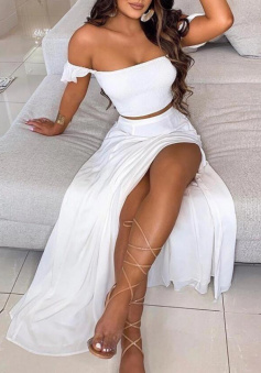 Sexy Two Pieces Off Shoulder Chiffon Evening Dresses