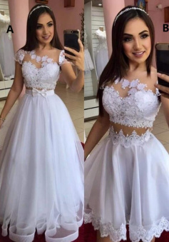Two Pieces A Line Tulle lace Prom Dresses
