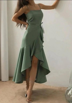 High-low Sage Green Prom Dresses with Ruffles Skirt
