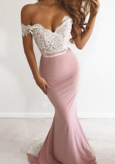 Mermaid Off the Shoulder Lace Long Prom Dresses