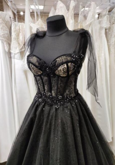 Mermaid Tulle Black Party Dress Evening Dres