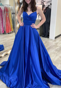 Mermaid Blue satin long stain prom dress