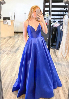 A line satin long prom dress evening dresses