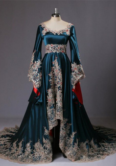 Vintage Kaftan Long Sleeve Arabic Prom Dresses Evening Dress